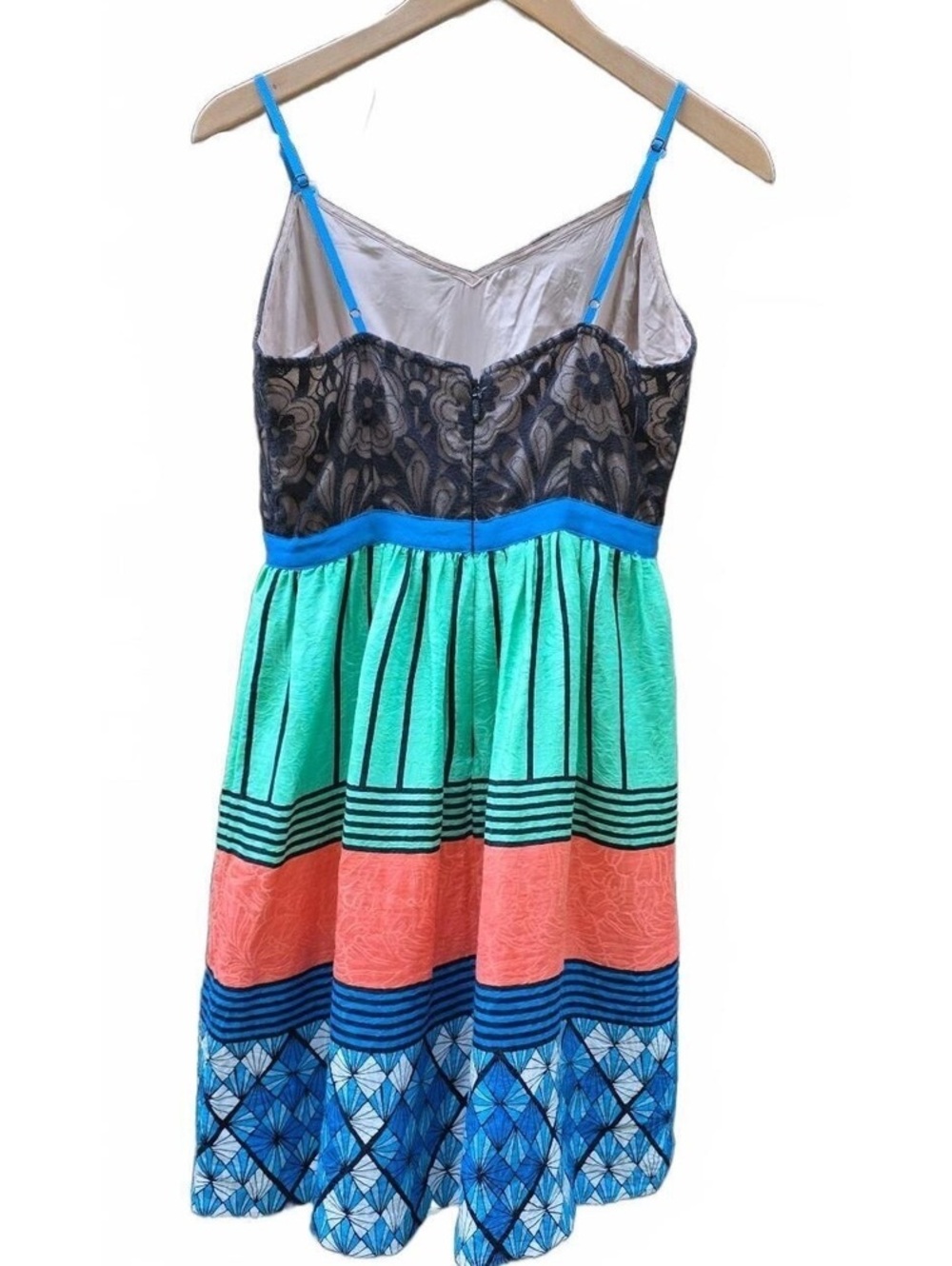 Tracy Reese Anthropologie Silk Linen Lace Colorblock Sundress Multi 4P - Picture 10 of 15